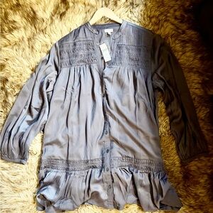 Anthropologie Steel Blue Smocked Button-Front Mini Dress